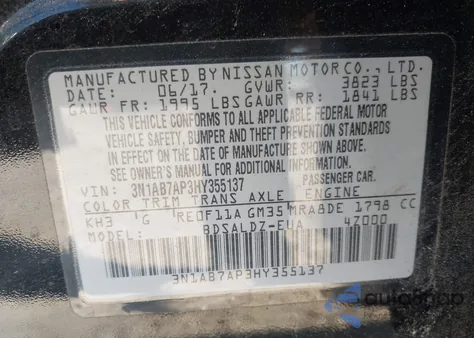 2017 Nissan Sentra Sv из США, поврежденный, VIN 3N1AB7AP3HY355137